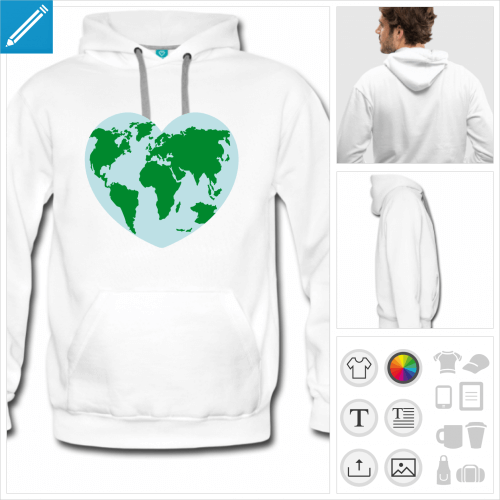 hoodie blanc coeur plante  imprimer en ligne