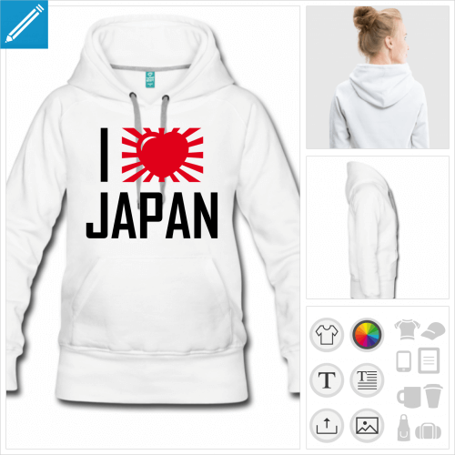 sweat capuche femme i love japan  personnaliser et imprimer en ligne