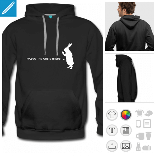 hoodie noir Lapin blanc  crer en ligne