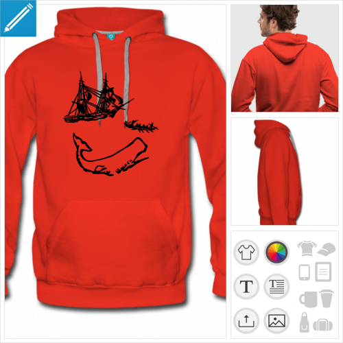 sweat  capuche moby dick  personnaliser, impression unique