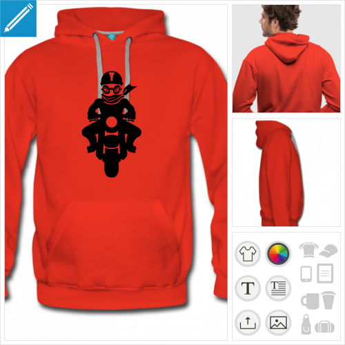 hoodie rouge motard  personnaliser, impression unique