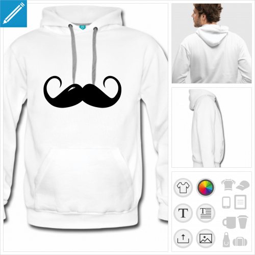 hoodie homme moustache  imprimer en ligne