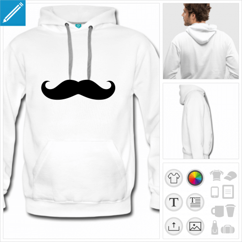 hoodie homme moustache  personnaliser en ligne