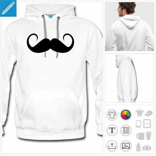 hoodie homme moustache  personnaliser