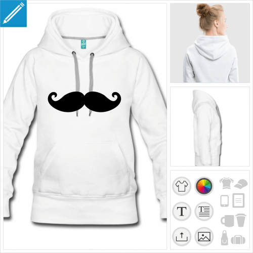 sweat-shirt  capuche moustachu personnalisable