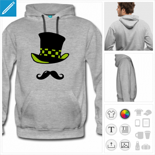 hoodie homme moustache chapeau  personnaliser