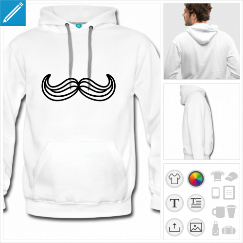 hoodie moustache traits personnalisable