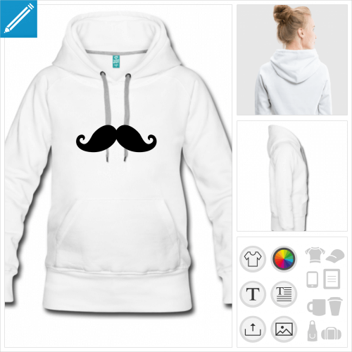 sweat  capuche moustache  personnaliser et imprimer en ligne