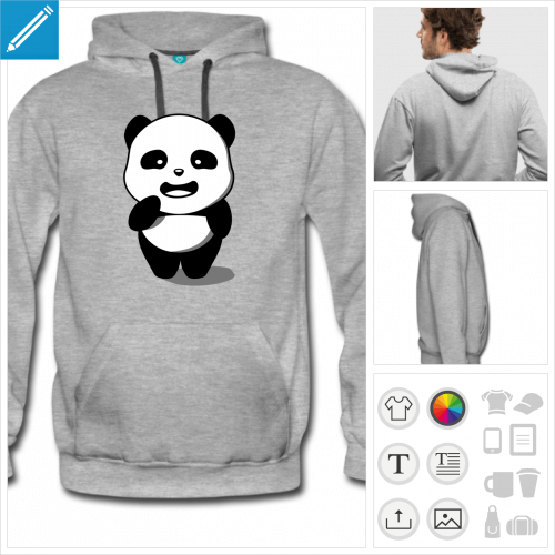 hoodie homme panda kawaii personnalisable, impression  l'unit