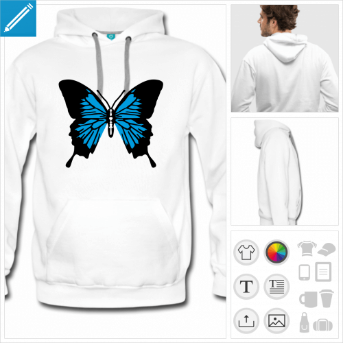 hoodie blanc papillon  personnaliser et imprimer en ligne