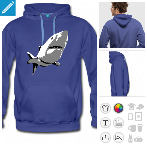 sweat  capuche requin  imprimer en ligne