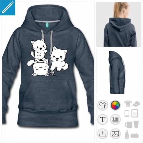 sweat  capuche femme chatons  personnaliser en ligne