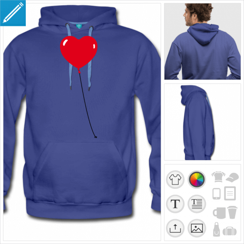 sweat-shirt bleu coeur  personnaliser, impression unique