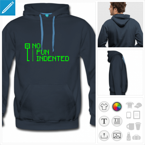 hoodie bleu pun indented  crer soi-mme