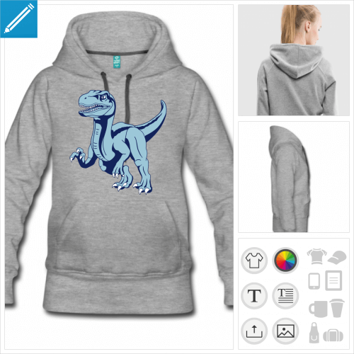 sweat-shirt gris dinosaure raptor  crer en ligne