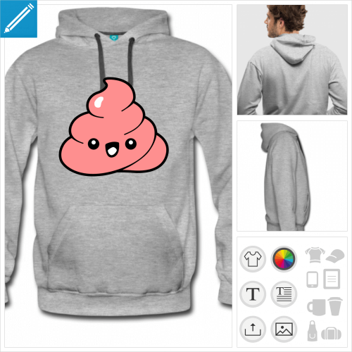 hoodie homme emoji kawaii  personnaliser, impression unique