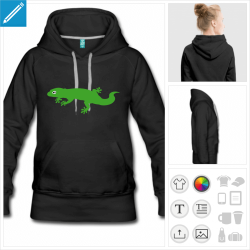 hoodie gecko stylis  personnaliser, impression unique
