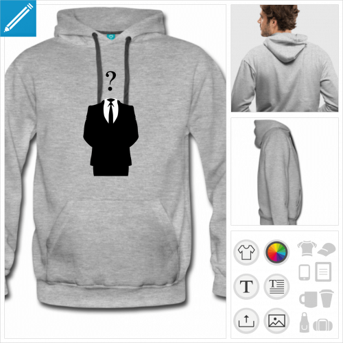 sweat  capuche costume anonymous  personnaliser en ligne