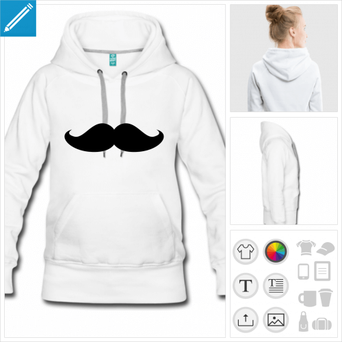 hoodie pour femme moustache hipster à personnaliser et imprimer en ligne