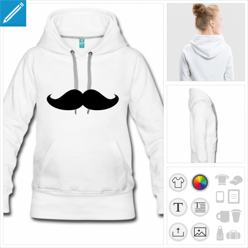 hoodie pour femme moustache hipster  personnaliser et imprimer en ligne