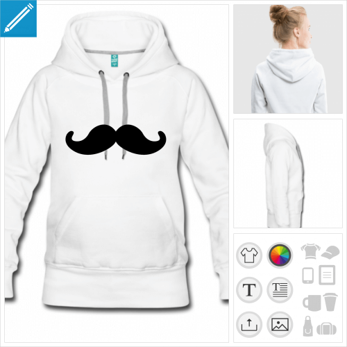 sweat  capuche moustache hipster  personnaliser et imprimer en ligne