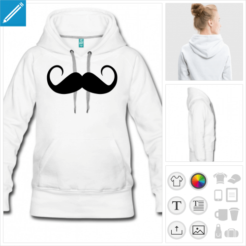 sweat-shirt  capuche moustache  personnaliser et imprimer en ligne