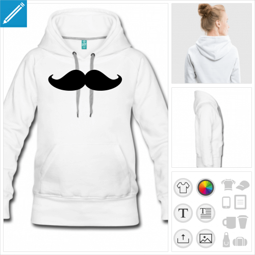 hoodie pour femme moustache personnalisable