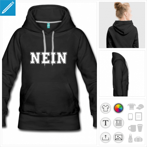 hoodie noir nein  personnaliser, impression unique