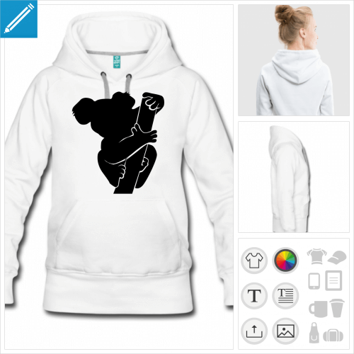 sweat-shirt à capuche koala à personnaliser, impression unique