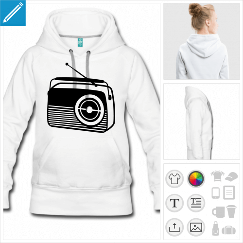 sweat-shirt  capuche vieille radio personnalisable, impression  l'unit