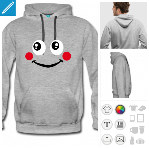 sweat-shirt homme smiley rigolo  personnaliser, impression unique