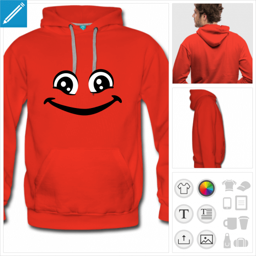 hoodie rouge smiley yeux personnalisable