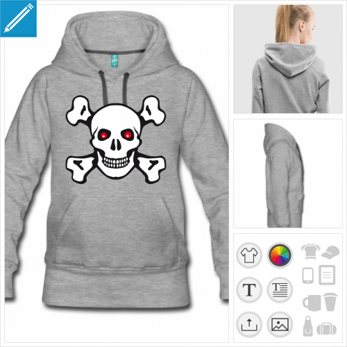 hoodie pour femme drapeau pirate personnalisable
