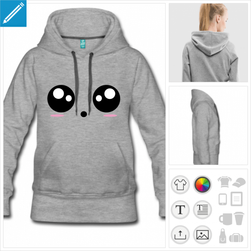 sweat  capuche yeux kawaii  personnaliser et imprimer en ligne