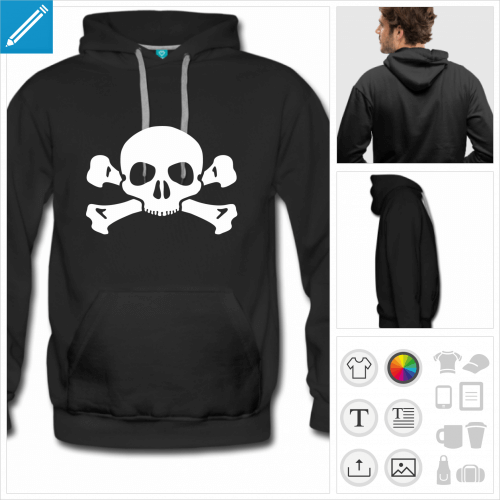 hoodie noir tte de mort  personnaliser et imprimer en ligne