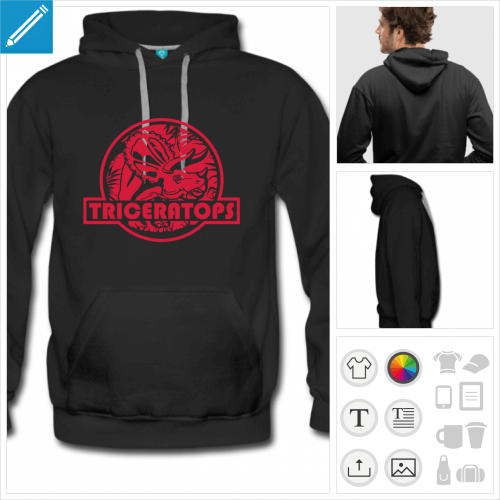 hoodie noir triceratops  personnaliser en ligne