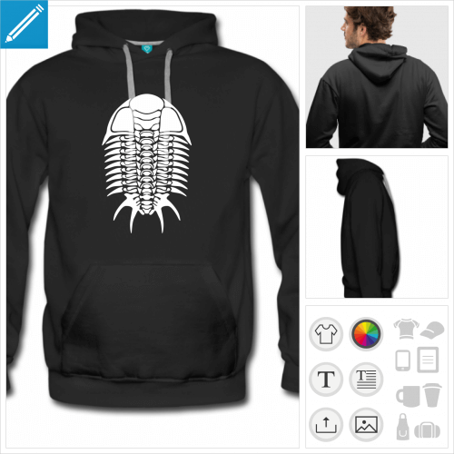 hoodie noir trilobite  personnaliser en ligne