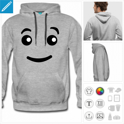 hoodie homme yeux lego personnalisable, impression  l'unit