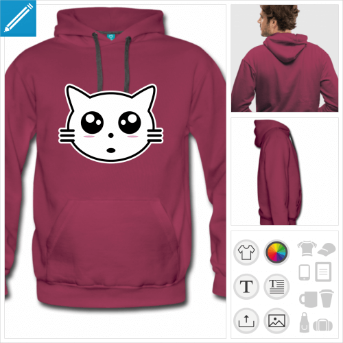 sweatshirt homme chat kawaii personnalisable, impression  l'unit