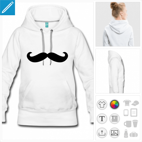 sweat  capuche moustache hipster  personnaliser et imprimer en ligne