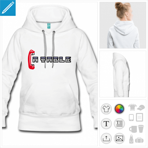 hoodie blanc ordinateur personnalisable, impression  l'unit