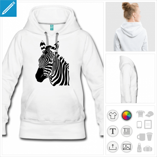 hoodie blanc zbre  personnaliser et imprimer en ligne