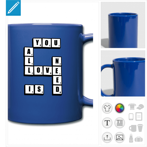 tasse all you need is love personnalisable, impression  l'unit