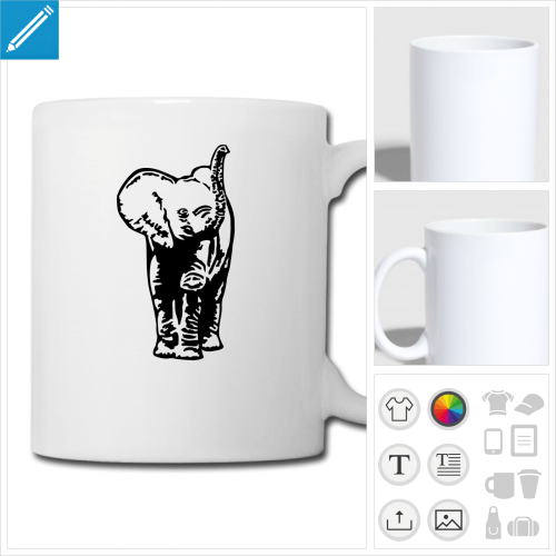 mug blanc lphant  personnaliser, impression unique