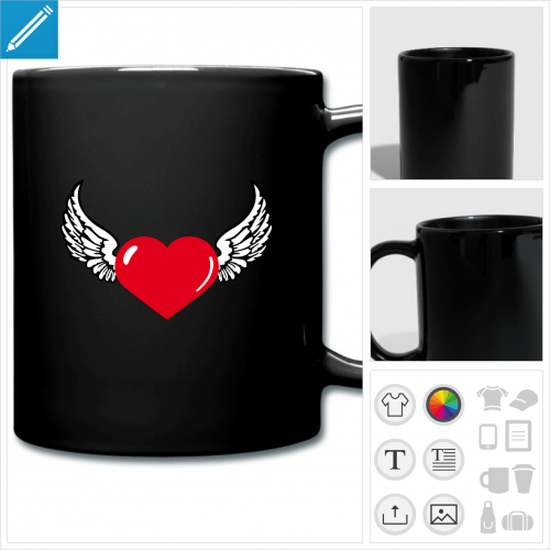 mug color coeur ailes personnalisable