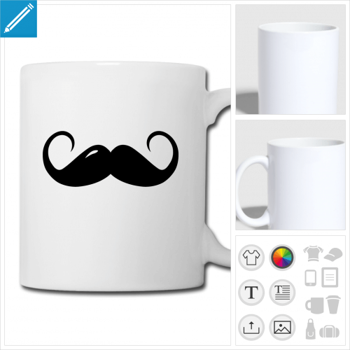 mug blanc moustache  personnaliser en ligne