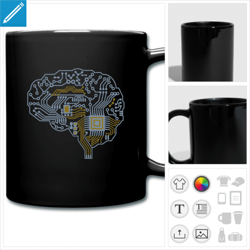 Mug personnalis bleu et design cerveau dessin  base de circuit lectronique.