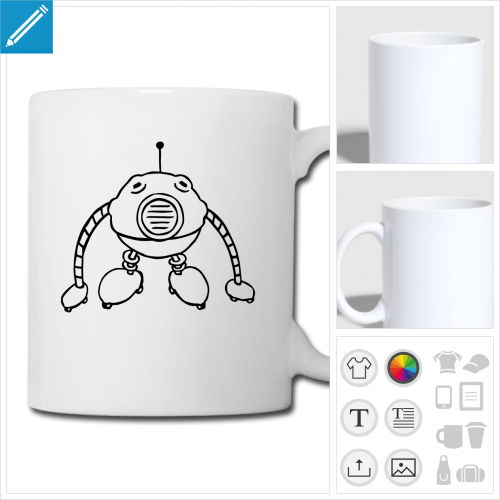 mug blanc robot rigolo personnalisable, impression  l'unit