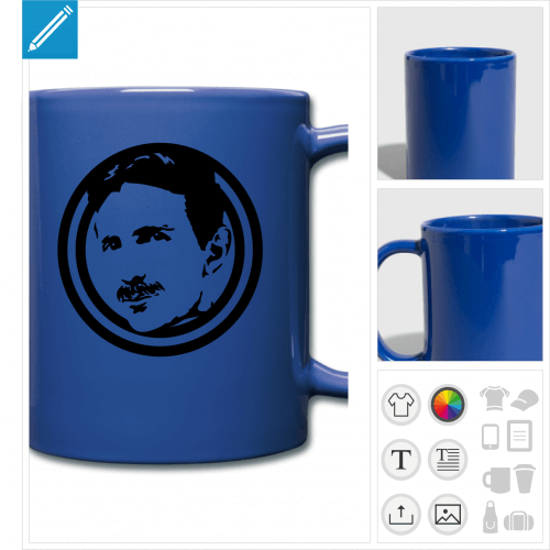 Mug en cramique personnalis avec portrait de Nikola Tesla