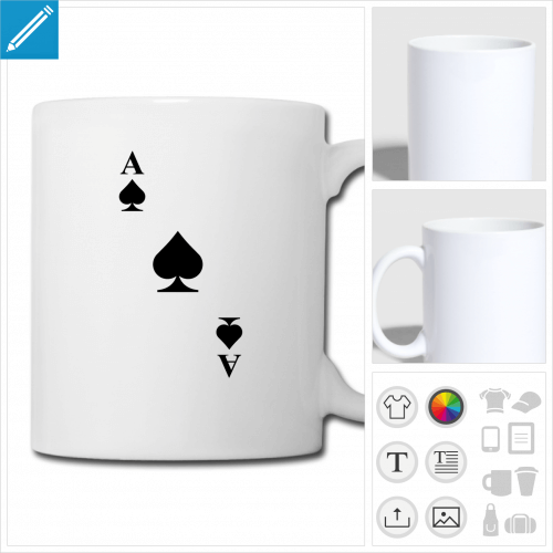 mug blanc as de pique  personnaliser en ligne